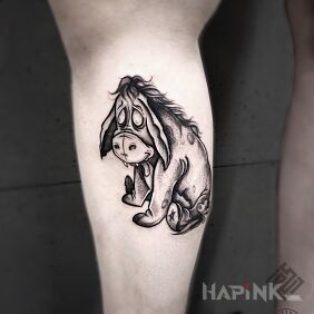 Tattoo Eeyore in a dark version by Sillou on the calf motif: characters style: graphic / illustrative