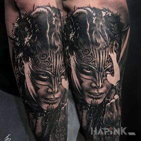 Tattoo Portrait women on the forearm motif: faces style: realistic