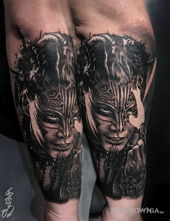 Tatuaż portretowe 2 w motywie mroczne i stylu realistyczne na przedramieniu