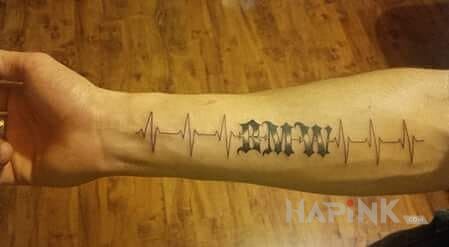 Tattoo Bmw in lettering motif on the forearm