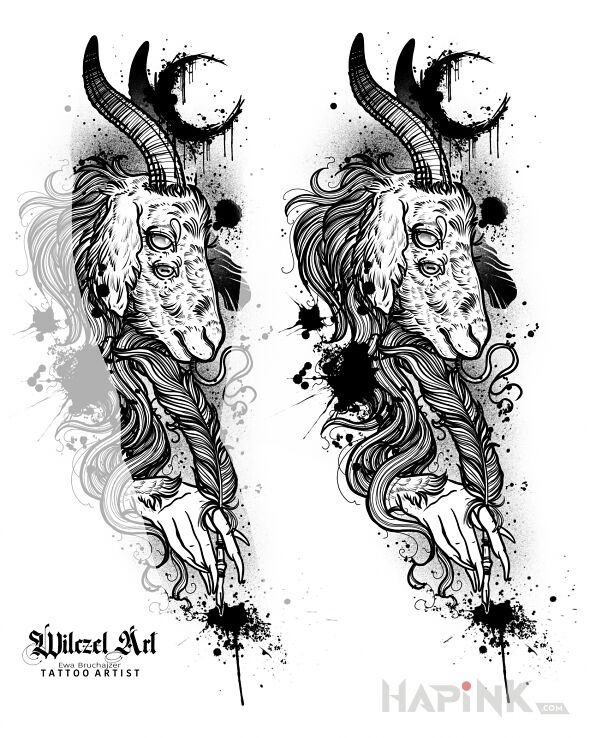 Designs kozioł  pióro  księżyc - graphic / illustrative