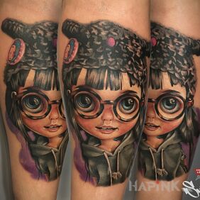 Tattoo Cute on the forearm motif: colorful style: realistic