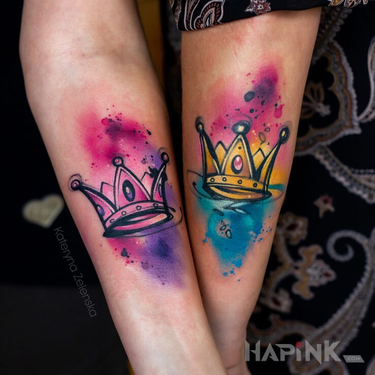 Tattoo Korona / Korony in objects motif and graphic / illustrative style on the forearm