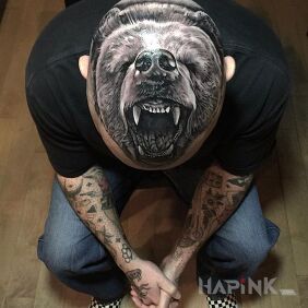 Tattoo Bear in a frenzy on the head motif: animals style: realistic