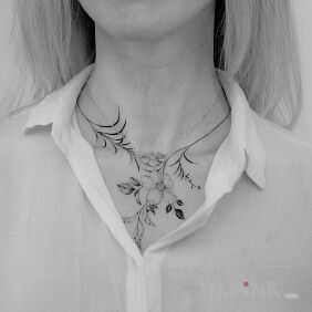 Tattoo Floral necklace on the neck motif: black and gray style: realistic