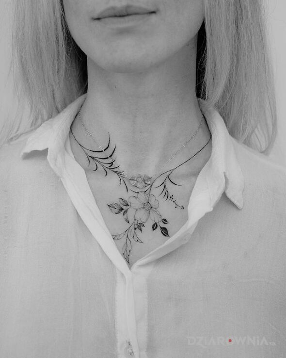 Tatuaż kwiatowy naszyjnik w motywie kwiaty i stylu realistyczne na szyi