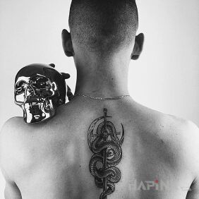 Tattoo Snake&Sword on the back motif: animals style: graphic / illustrative