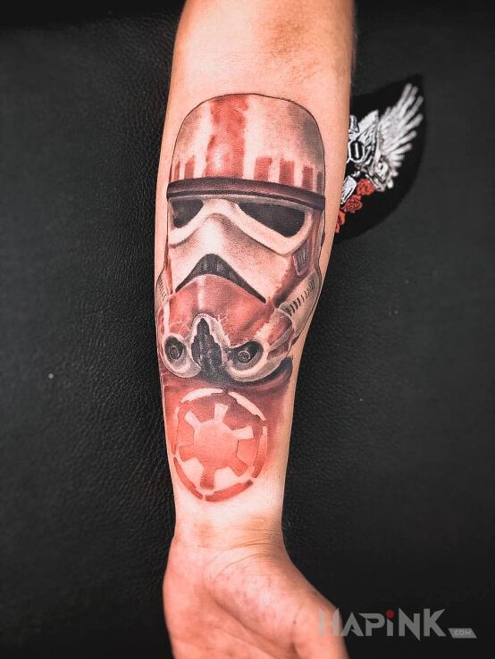 Tattoo Stormtroopers in characters motif and realistic style On the arm