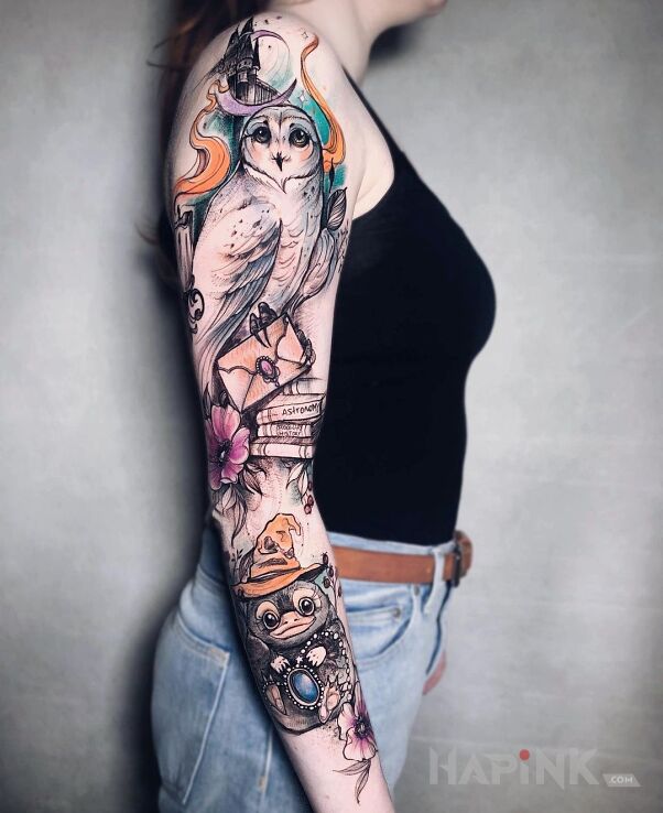 Tattoo Harry Potter wersja bajkowa in sleeves motif and graphic / illustrative style On the arm