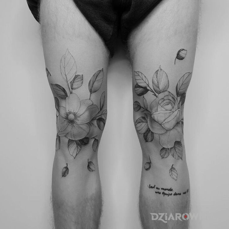 Tatuaż kwiatowo w motywie kwiaty i stylu graficzne / ilustracyjne na nodze