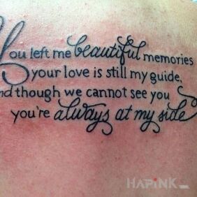 Tattoo Kind words on the shoulder blades motif: lettering style: calligraphy