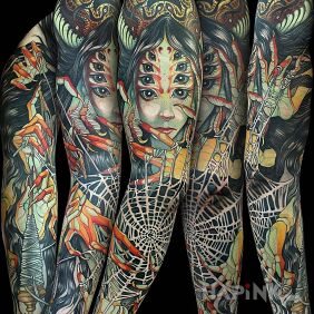 Tattoo Webby demon On the arm motif: faces style: neo-traditional