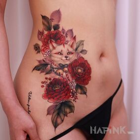 Tattoo Sweet as honey on the stomach motif: colorful style: graphic / illustrative