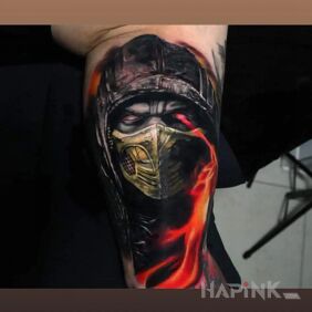 Tattoo Mortal kombat scorpion on the bicep motif: fantasy style: realistic