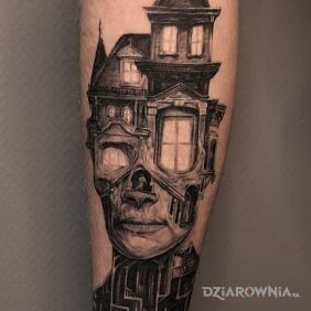 Tatuaż Twarz na nodze motyw: mroczne styl: surrealistyczne