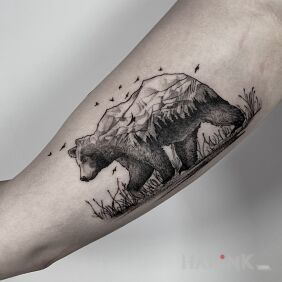 Tattoo Bear / Teddy Bear / Mountains On the arm motif: animals style: graphic / illustrative