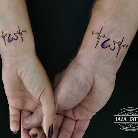 Tattoo Line of life, heart on the wrist motif: colorful style: minimalistic