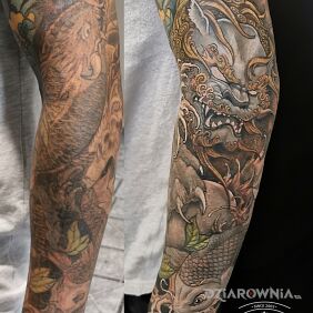 Tatuaż Irezumi cover up na ręce motyw: kolorowe styl: japońskie / irezumi