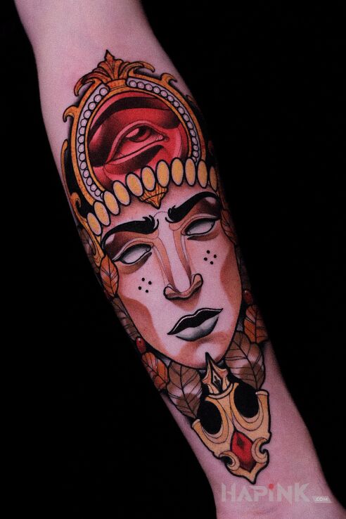 Tattoo Twarz / Oko / Ornamenty in fantasy motif and neo-traditional style on the forearm