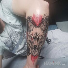 Tattoo Wolf - symbolism on the forearm motif: dark style: graphic / illustrative