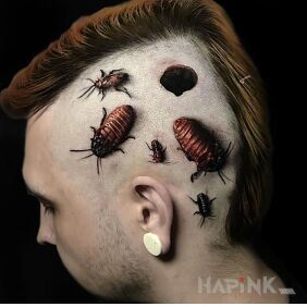 Tattoo Broken head on the head motif: 3D style: realistic