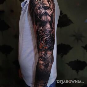 Tatuaż Duży lew na ręce motyw: twarze styl: realistyczne