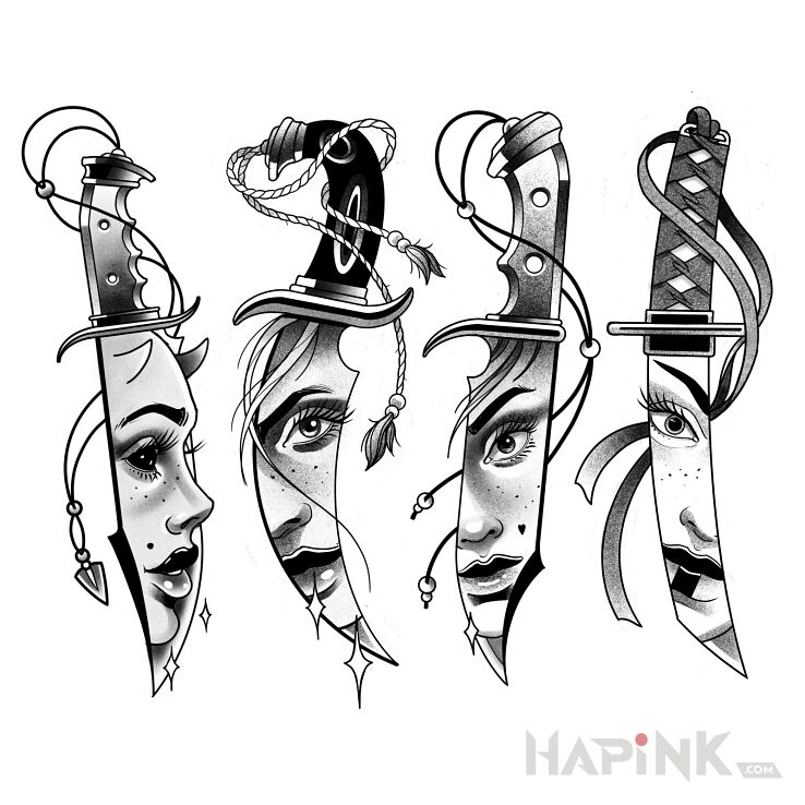 Designs nóż  twarz  kobieta  diabeł - graphic / illustrative