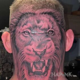 Tattoo Lion on the head on the head motif: animals style: realistic