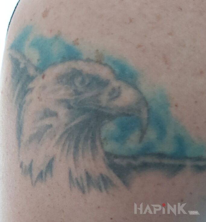 Tattoo Orzełek in black and gray motif and realistic style On the arm