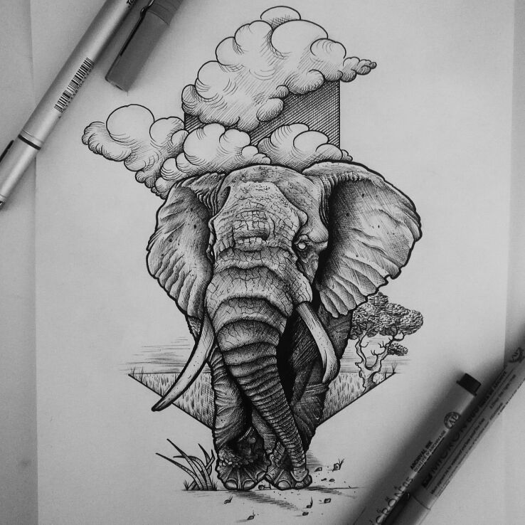 Wzór słoń  chmury  afryka - graficzne / ilustracyjne