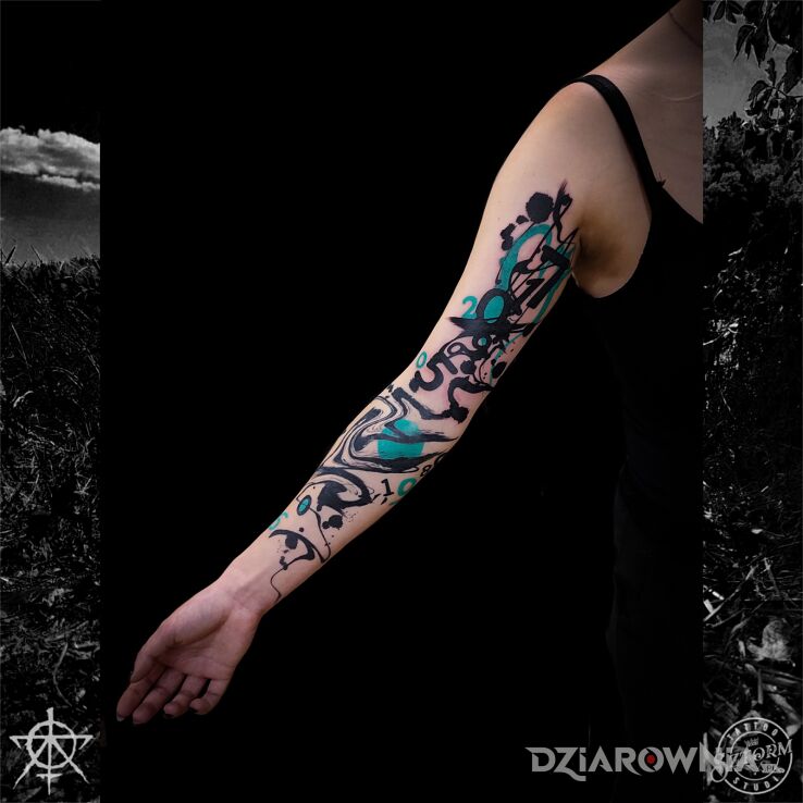 Tatuaż wieloformatowe abstrakcje od ziotewicza w motywie mroczne i stylu szkic na ręce