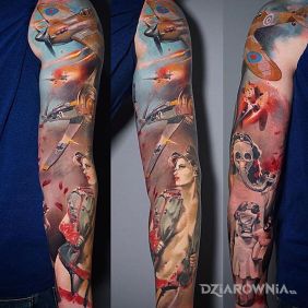 Tatuaż Druga wojna na przedramieniu motyw: rękawy styl: realistyczne