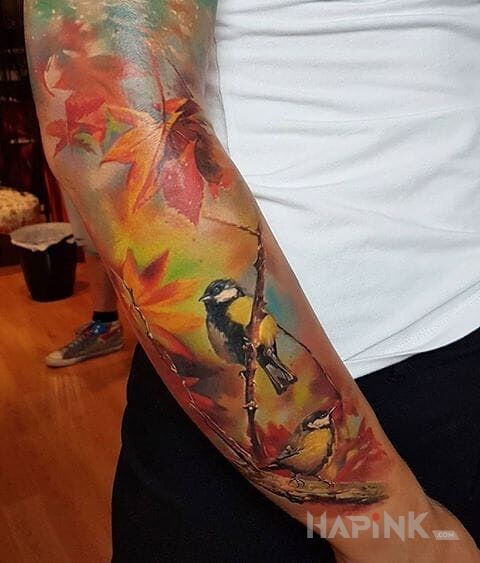 Tattoo Jesień in animals motif and realistic style on the forearm