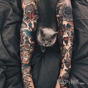 Tattoo Kociamber on the tibia motif: objects style: oldschool