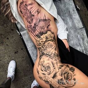 Tattoo Faith-related tattoo on the ribs motif: 3D style: realistic