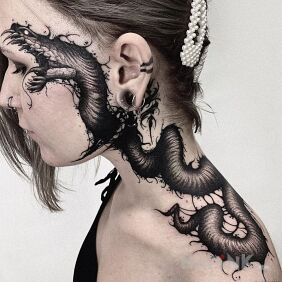 Tattoo Enraged snake on the neck motif: animals style: graphic / illustrative