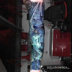 Tatuaż Statek widmo na przedramieniu motyw: 3D