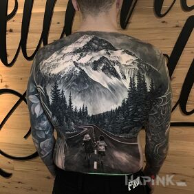 Tattoo Kids set off on a journey on the back motif: 3D style: realistic