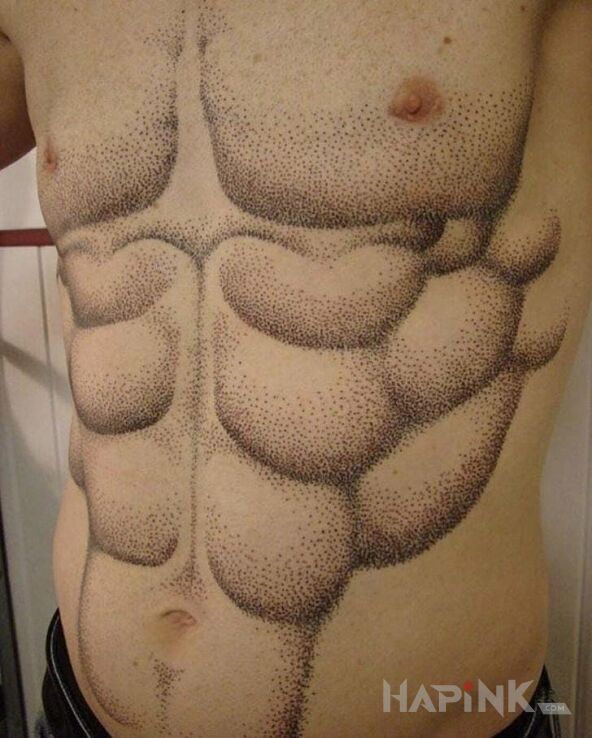 Tattoo Trening mięśni brzucha in black and gray motif and dotwork style on the ribs