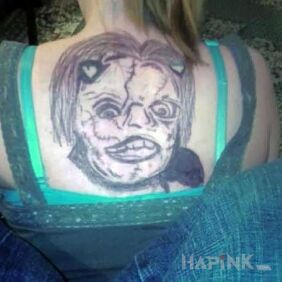 Tattoo Little Monster on the back motif: black and gray