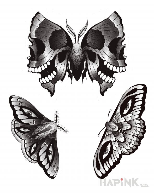 Designs ćma  czaszka - dotwork