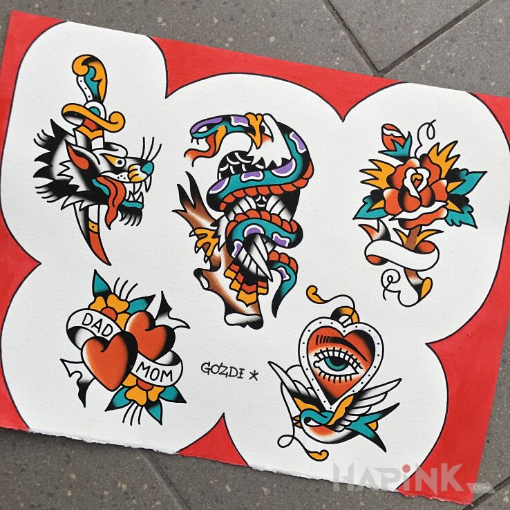 Designs sztylet  smok  orzeł  róża  serce  jaskółka - oldschool