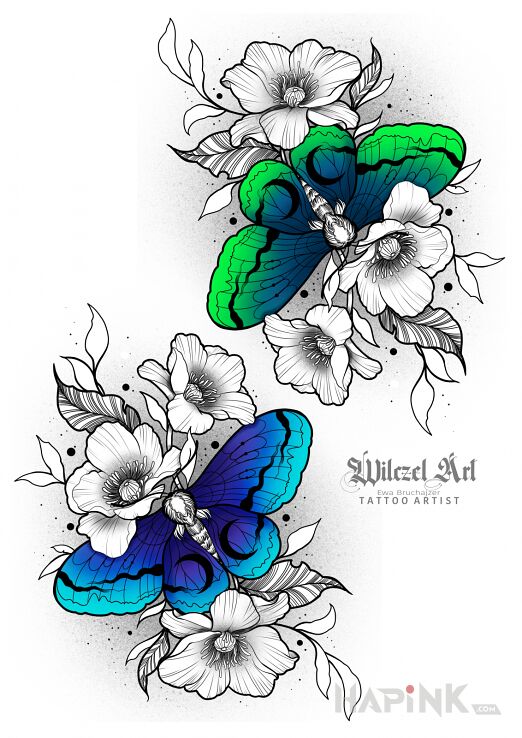 Designs ćma  kwiaty - dotwork