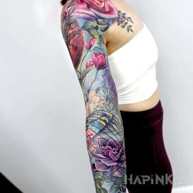 Tattoo Flowers in intense colors On the arm motif: flowers style: realistic