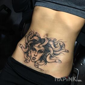 Tattoo Jellyfish on the stomach motif: characters