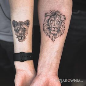 Tatuaż Lion family na ręce motyw: czarno-szare styl: realistyczne