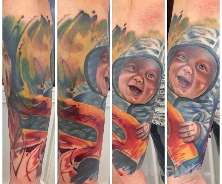Tattoo Dzieciaki 2/2 in characters motif on the forearm