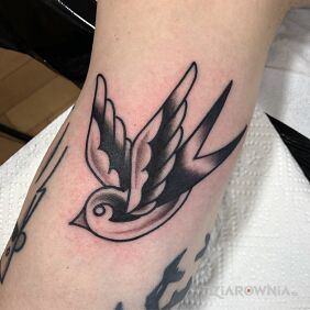 Tatuaż Jaskółka / Wolność na ręce motyw: czarno-szare styl: oldschool