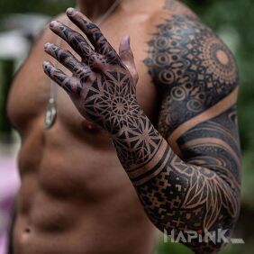 Tattoo Mandala hand on the forearm motif: mandalas style: geometric