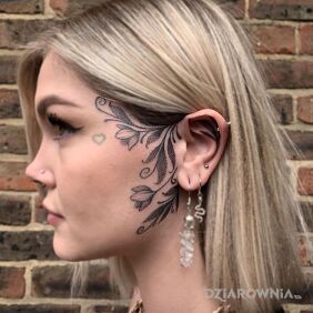Tatuaż Z kwiatami ci do twarzy na twarzy motyw: florystyczne styl: dotwork